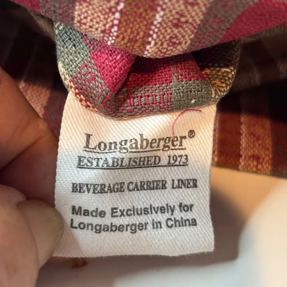 Longaberger Beverage Carrier/Wine Tote Liner Orchard Park Plaid Paprika New
